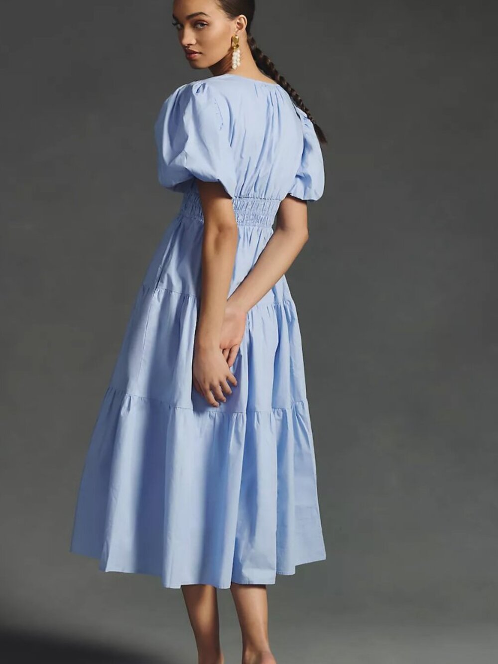 Moon River Puff Sleeve Midi Dress - Picture 2 of 7